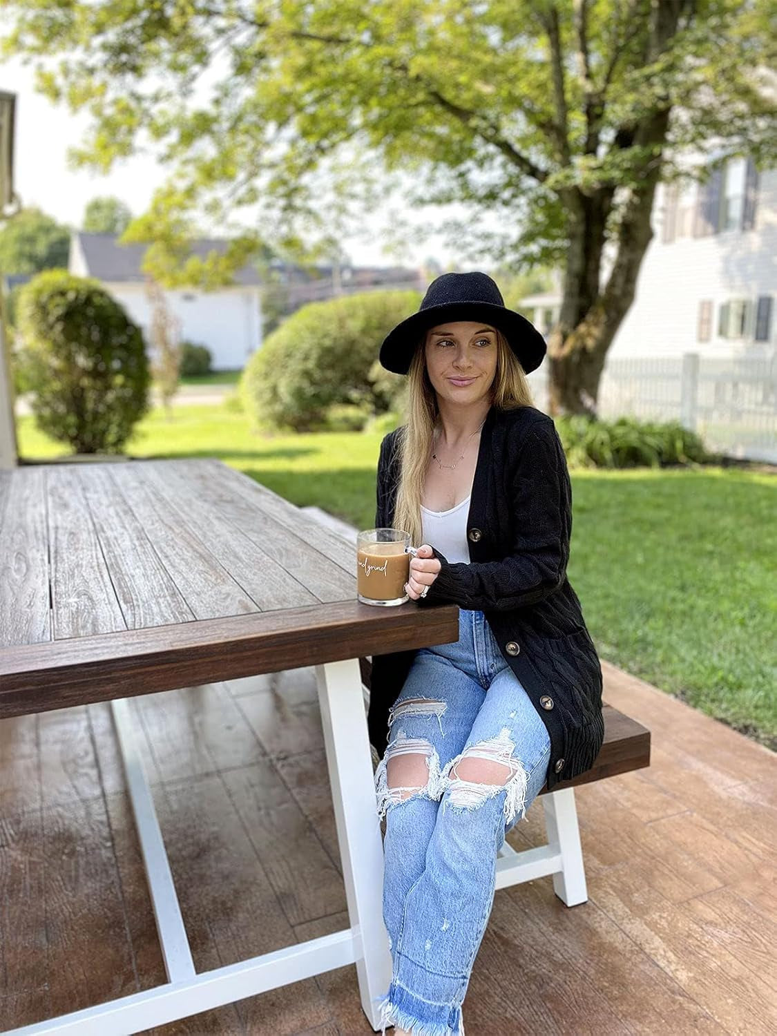 Women'S Long Sleeve Cable Knit Sweater Open Front Cardigan Button Loose Outerwear