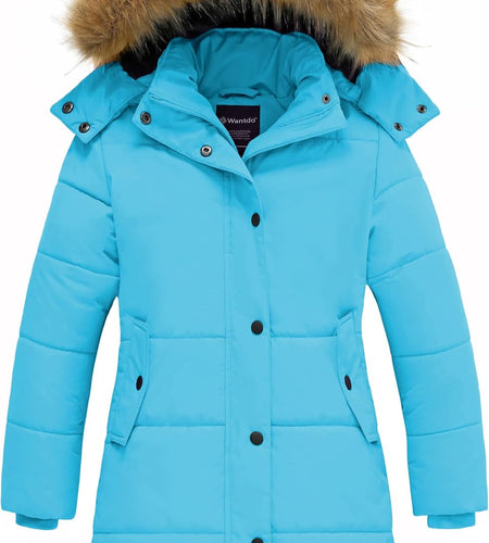 Girl'S Winter Jacket Long Puffer Coat Fleece Outerwear Jacket with Hood Water Resistant