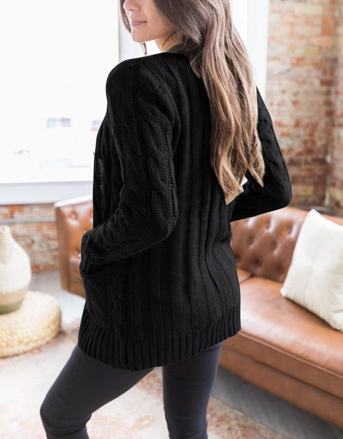 Load image into Gallery viewer, Women'S Long Sleeve Cable Knit Sweater Open Front Cardigan Button Loose Outerwear
