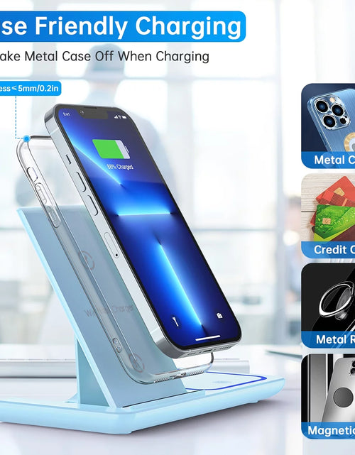 Load image into Gallery viewer, Cshiworld Wireless Charger for Iphone Multiple Devices, 18W 3 in 1 Wireless Iphone Charging Station for Iphone 17 16E 15 14 13 12 11 Pro Max, Iwatch 11 10 9 8 7 6 5 4 3 SE, Airpods 4 3 2 Pro (Blue)
