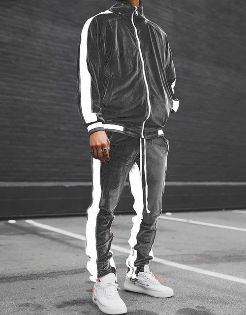 Load image into Gallery viewer, Velour Tracksuit Mens,2023 Men'S Velour Tracksuit 2 Pieces Winter Warm Full Zip up Jacket Sweatpants Fitness Sportswear Sweatsuit Jogger Sets
