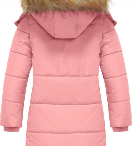 Girl'S Winter Jacket Long Puffer Coat Fleece Outerwear Jacket with Hood Water Resistant