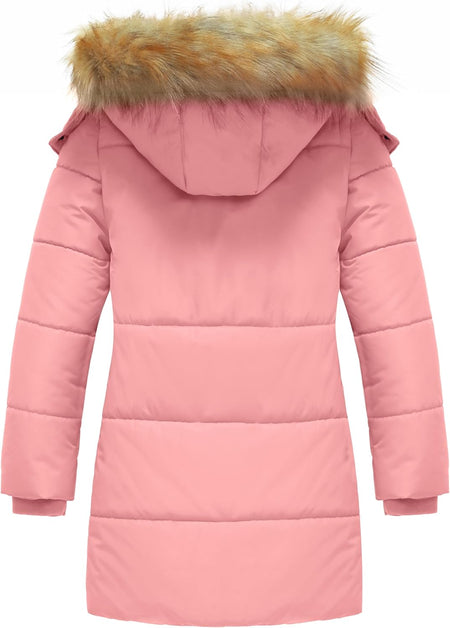 Girl'S Winter Jacket Long Puffer Coat Fleece Outerwear Jacket with Hood Water Resistant