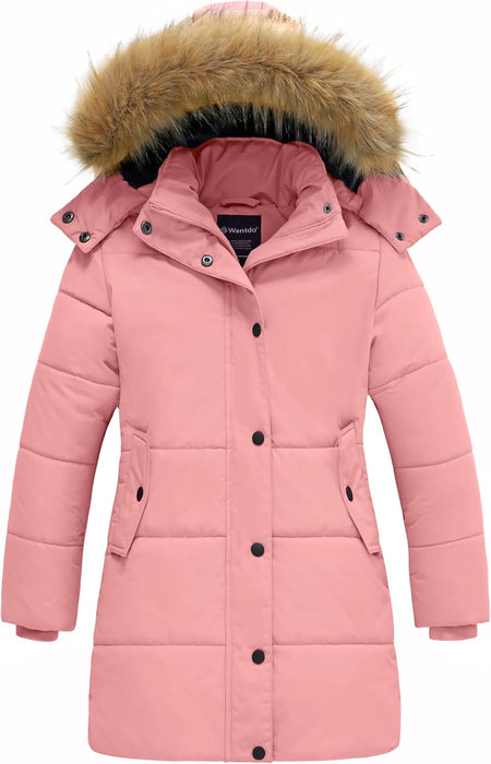 Girl'S Winter Jacket Long Puffer Coat Fleece Outerwear Jacket with Hood Water Resistant