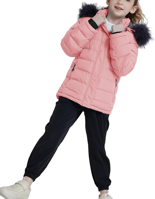 Load image into Gallery viewer, Girls' Water Resistant Puffer Jacket Soft Fleece Lined Padded Hooded Winter Coat
