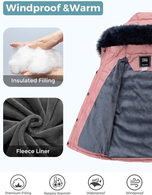 Load image into Gallery viewer, Girls' Water Resistant Puffer Jacket Soft Fleece Lined Padded Hooded Winter Coat
