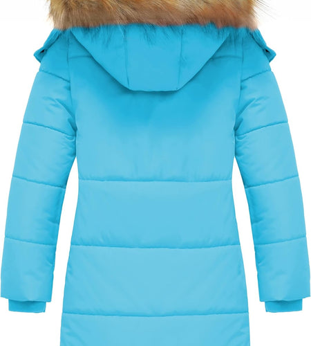 Girl'S Winter Jacket Long Puffer Coat Fleece Outerwear Jacket with Hood Water Resistant