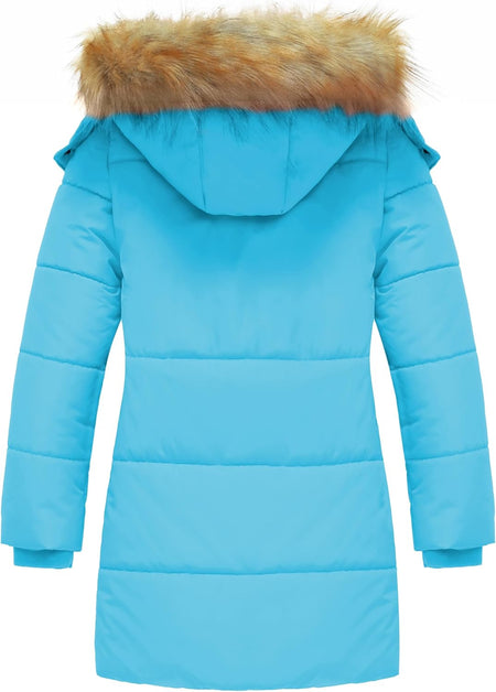 Girl'S Winter Jacket Long Puffer Coat Fleece Outerwear Jacket with Hood Water Resistant