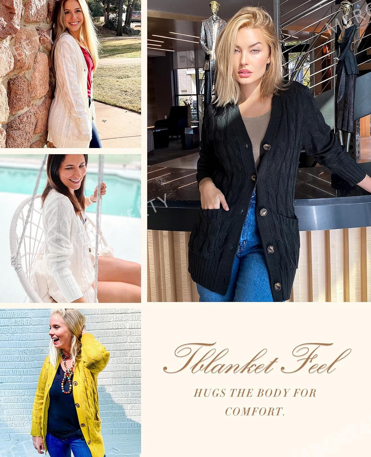 Women'S Long Sleeve Cable Knit Sweater Open Front Cardigan Button Loose Outerwear