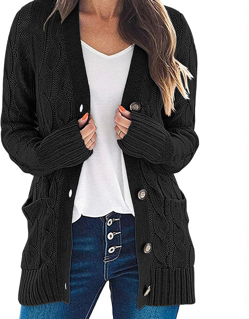 Load image into Gallery viewer, Women'S Long Sleeve Cable Knit Sweater Open Front Cardigan Button Loose Outerwear
