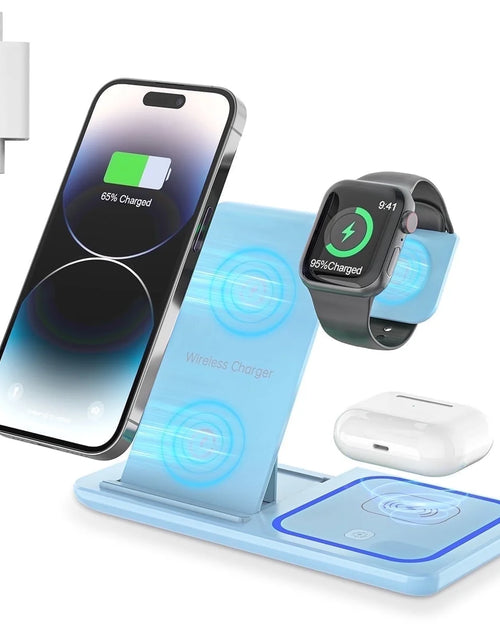 Load image into Gallery viewer, Cshiworld Wireless Charger for Iphone Multiple Devices, 18W 3 in 1 Wireless Iphone Charging Station for Iphone 17 16E 15 14 13 12 11 Pro Max, Iwatch 11 10 9 8 7 6 5 4 3 SE, Airpods 4 3 2 Pro (Blue)
