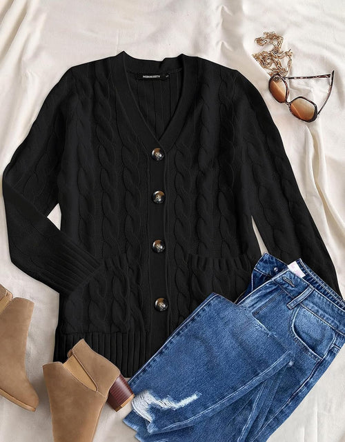 Load image into Gallery viewer, Women'S Long Sleeve Cable Knit Sweater Open Front Cardigan Button Loose Outerwear
