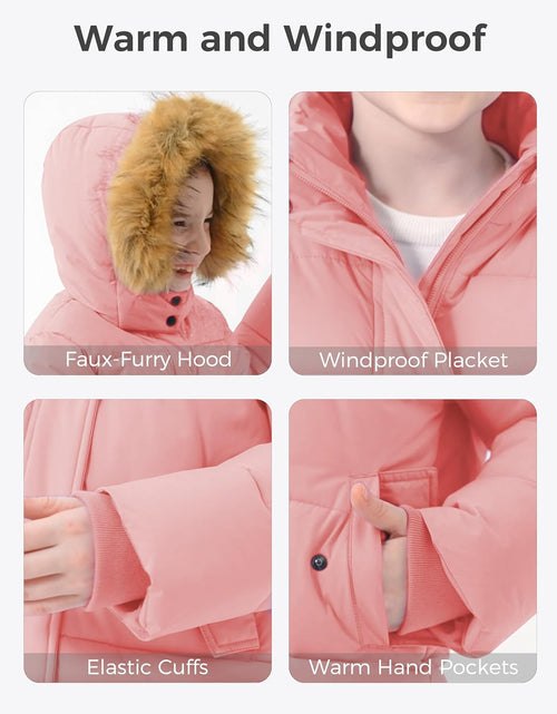 Load image into Gallery viewer, Girl'S Winter Jacket Long Puffer Coat Fleece Outerwear Jacket with Hood Water Resistant
