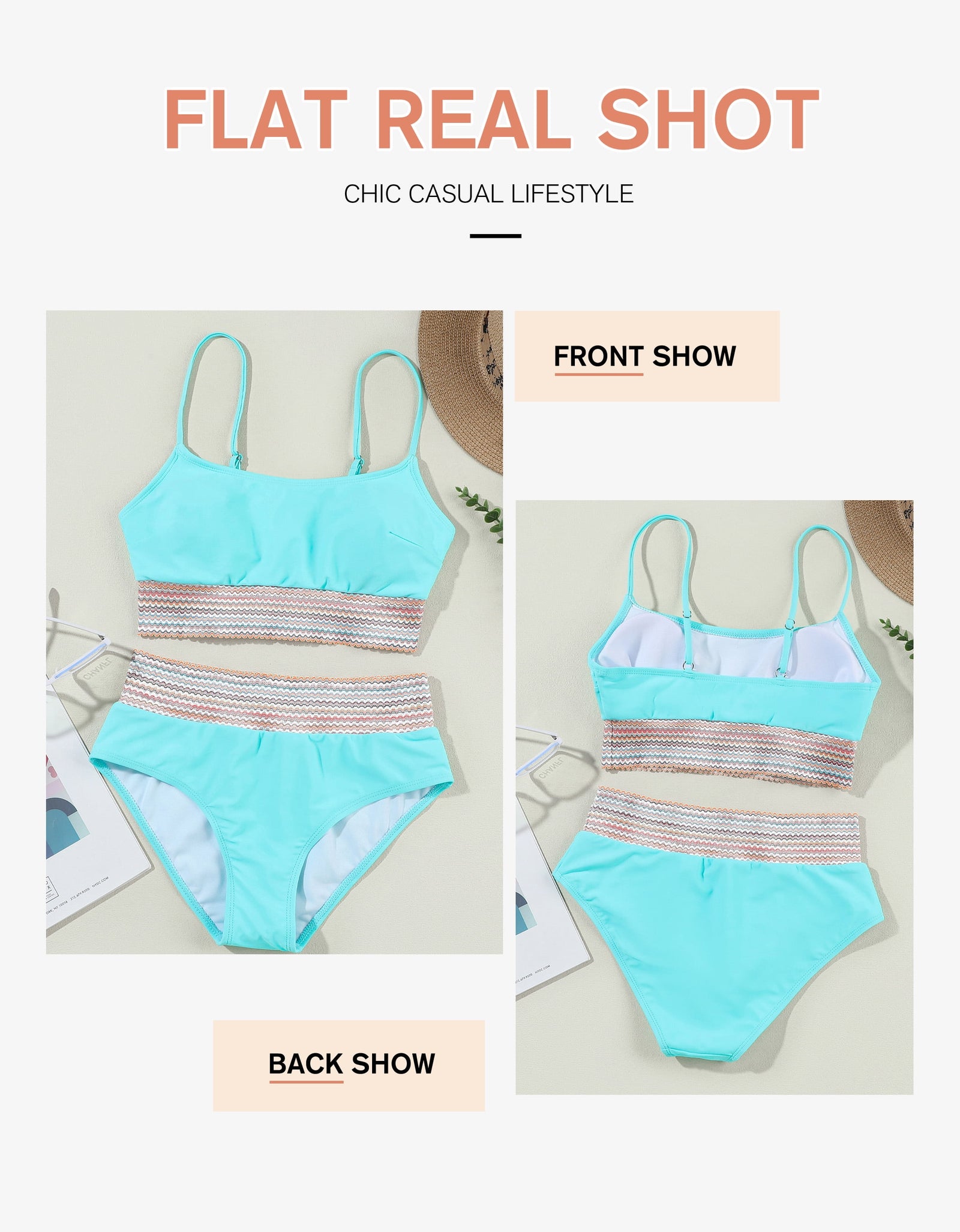 Bikinis for Women High Waisted Bathing Suits for Women Tummy Control Swimsuits Adjustable Spaghetti Straps Bikini Swimwear Blue S