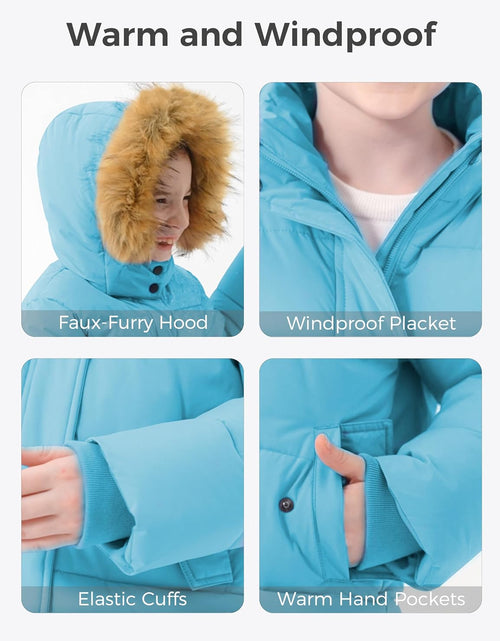 Load image into Gallery viewer, Girl'S Winter Jacket Long Puffer Coat Fleece Outerwear Jacket with Hood Water Resistant
