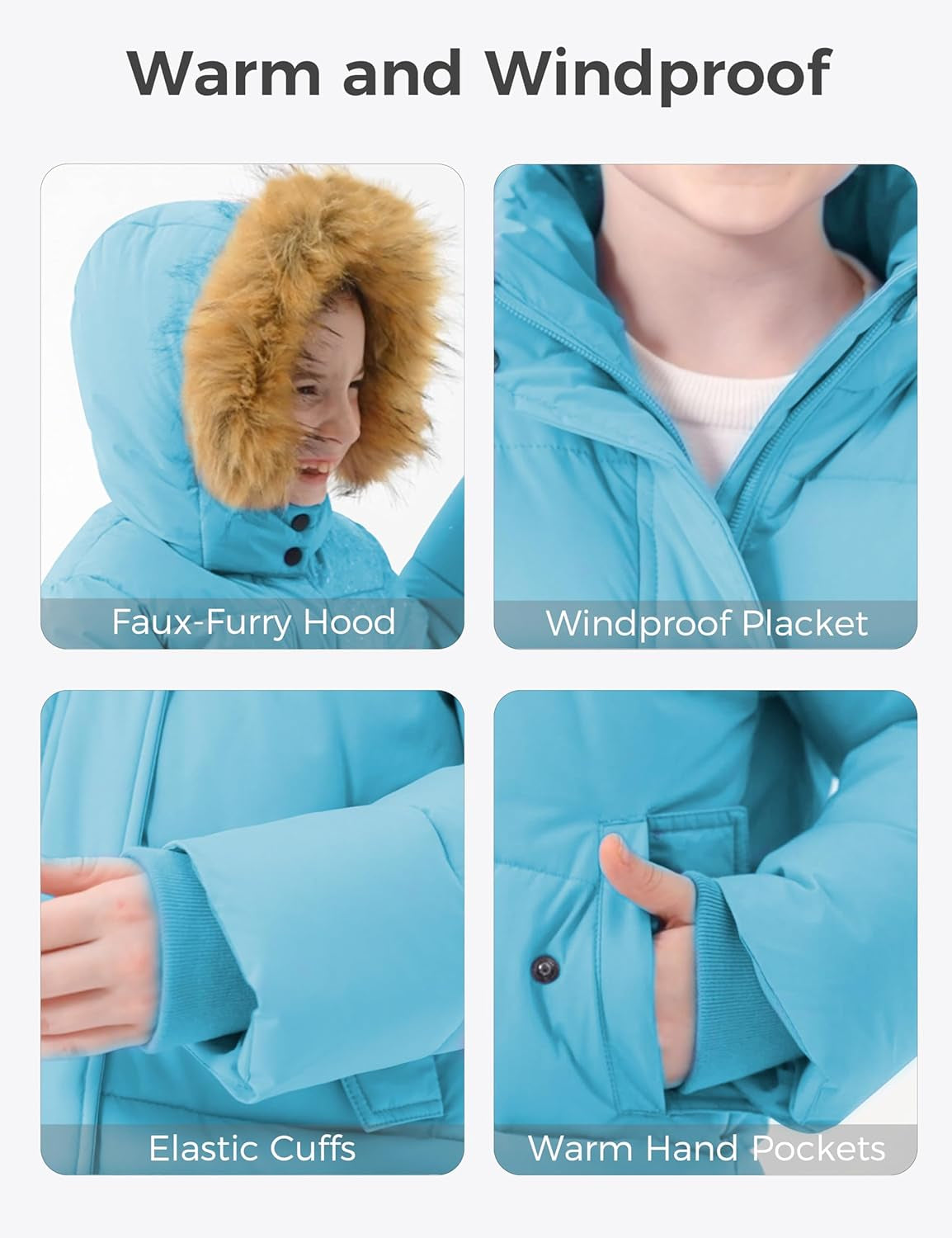 Girl'S Winter Jacket Long Puffer Coat Fleece Outerwear Jacket with Hood Water Resistant