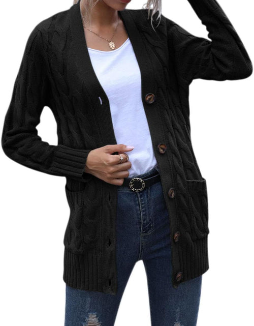 Load image into Gallery viewer, Women'S Long Sleeve Cable Knit Sweater Open Front Cardigan Button Loose Outerwear
